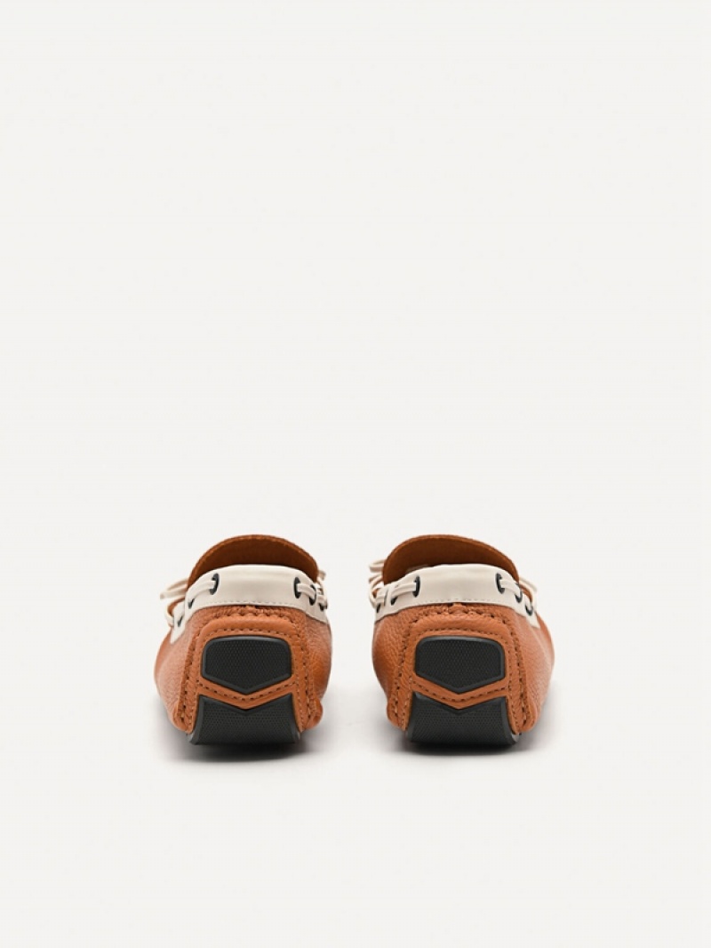 Brown Men's Pedro Leather Bow Moccasins | BDFWLY-704