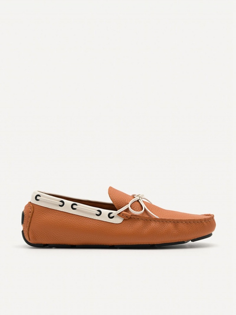 Brown Men\'s Pedro Leather Bow Moccasins | BDFWLY-704