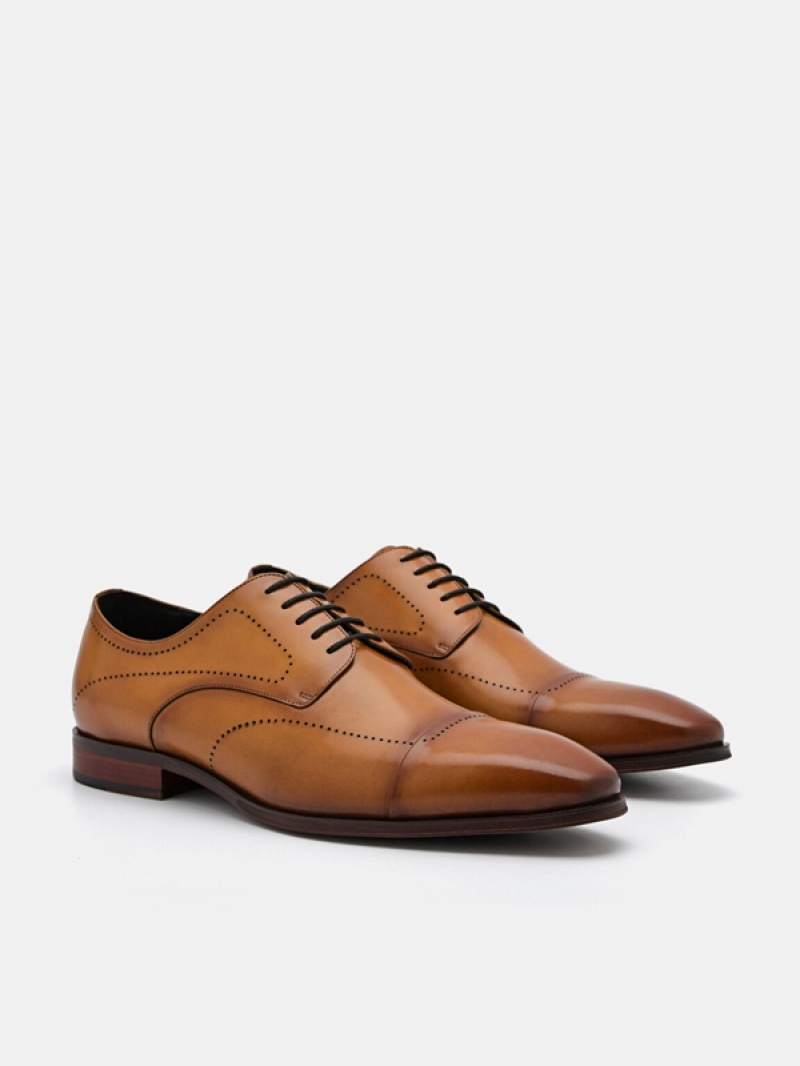 Brown Men's Pedro Leather Brogue Derby Shoes | MCURZB-753