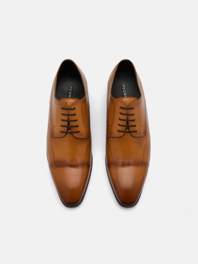 Brown Men's Pedro Leather Brogue Derby Shoes | MCURZB-753