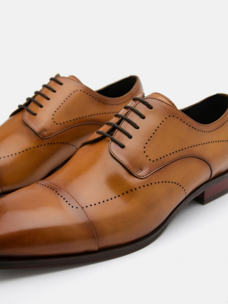 Brown Men's Pedro Leather Brogue Derby Shoes | MCURZB-753