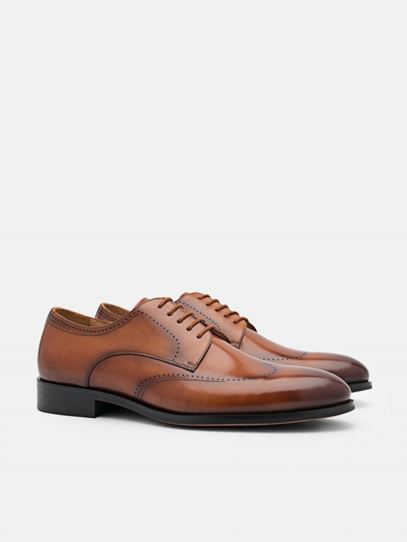 Brown Men's Pedro Leather Brogue Derby Shoes | PIRUMH-705