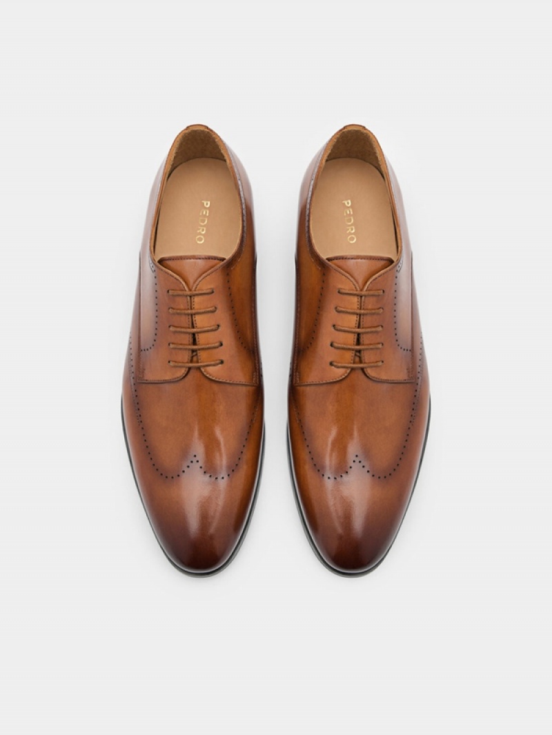 Brown Men's Pedro Leather Brogue Derby Shoes | PIRUMH-705