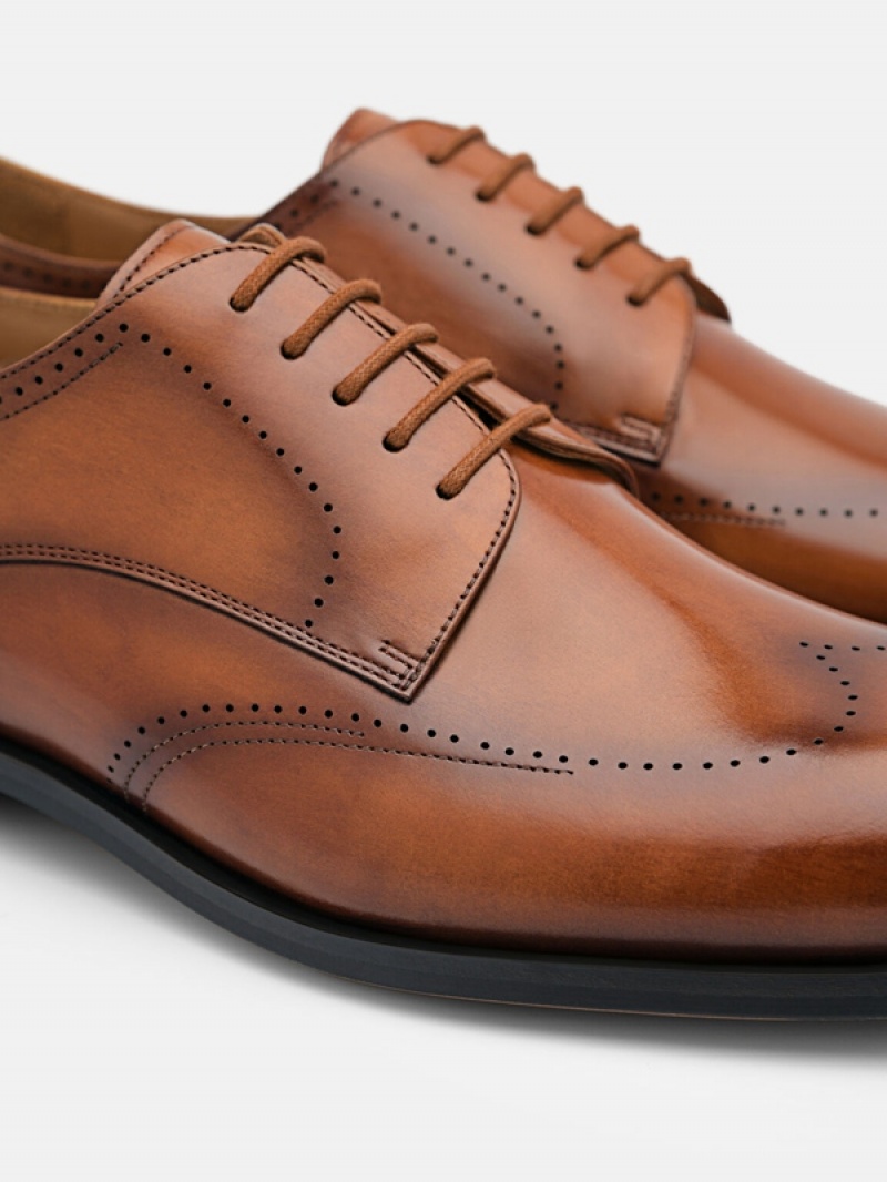 Brown Men's Pedro Leather Brogue Derby Shoes | PIRUMH-705