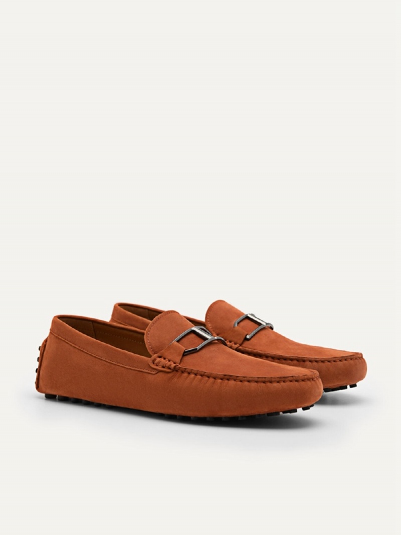 Brown Men's Pedro Leather Buckle Moccasins | IDJVXC-127