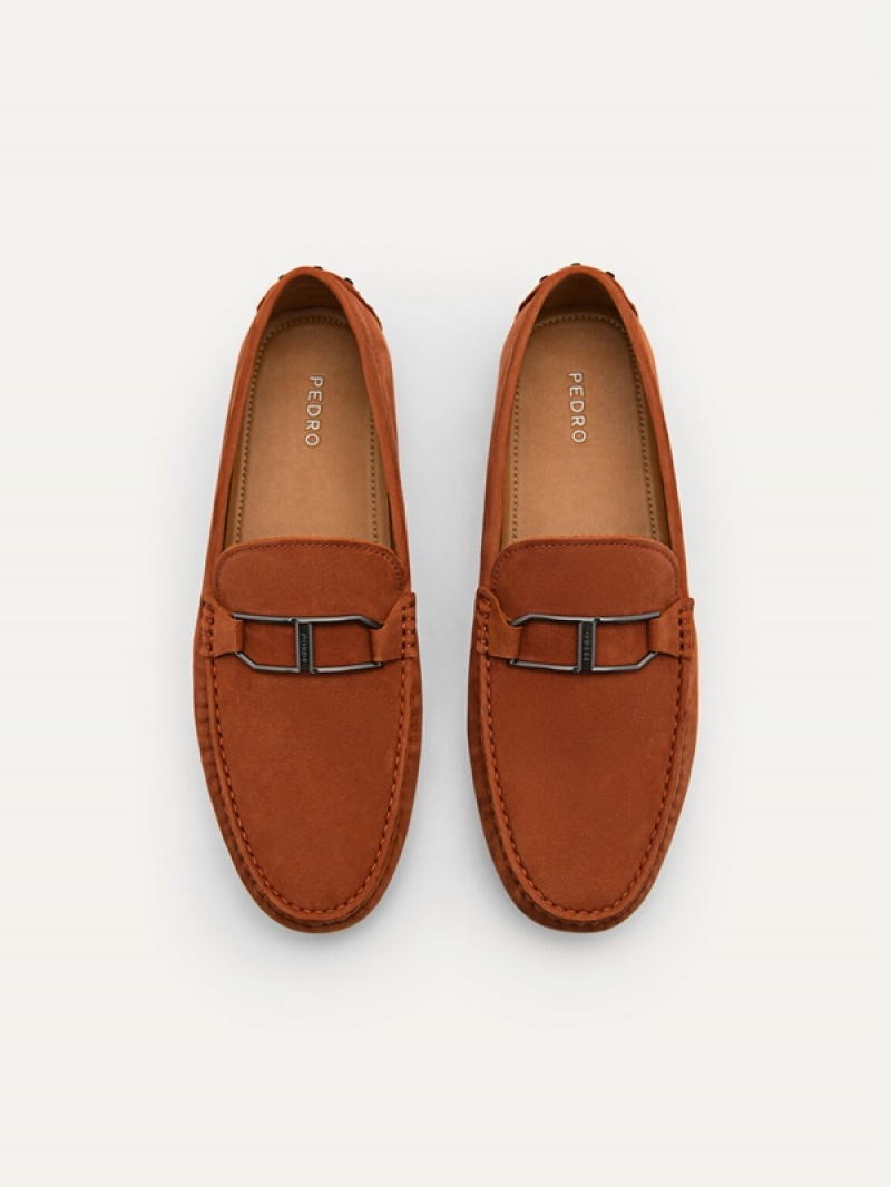 Brown Men's Pedro Leather Buckle Moccasins | IDJVXC-127