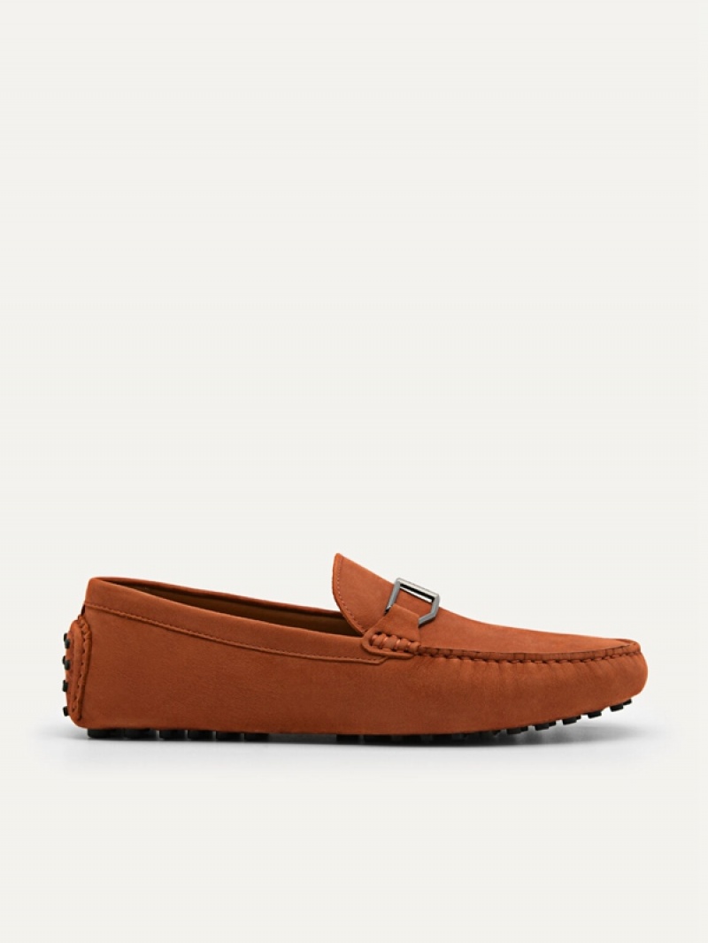 Brown Men\'s Pedro Leather Buckle Moccasins | IDJVXC-127