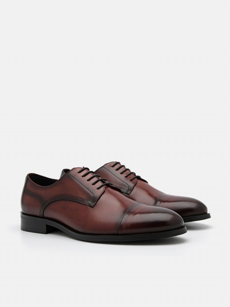 Brown Men's Pedro Leather Cap Toe Derby Shoes | URETSN-742