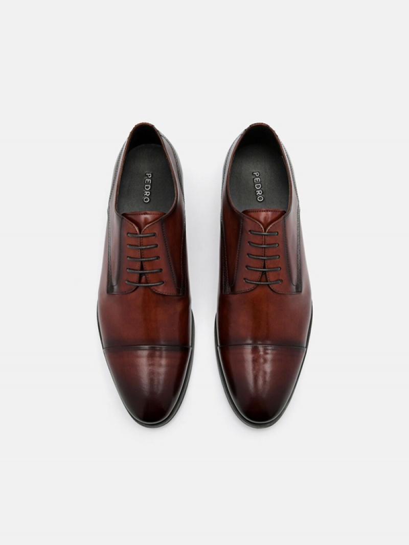 Brown Men's Pedro Leather Cap Toe Derby Shoes | URETSN-742