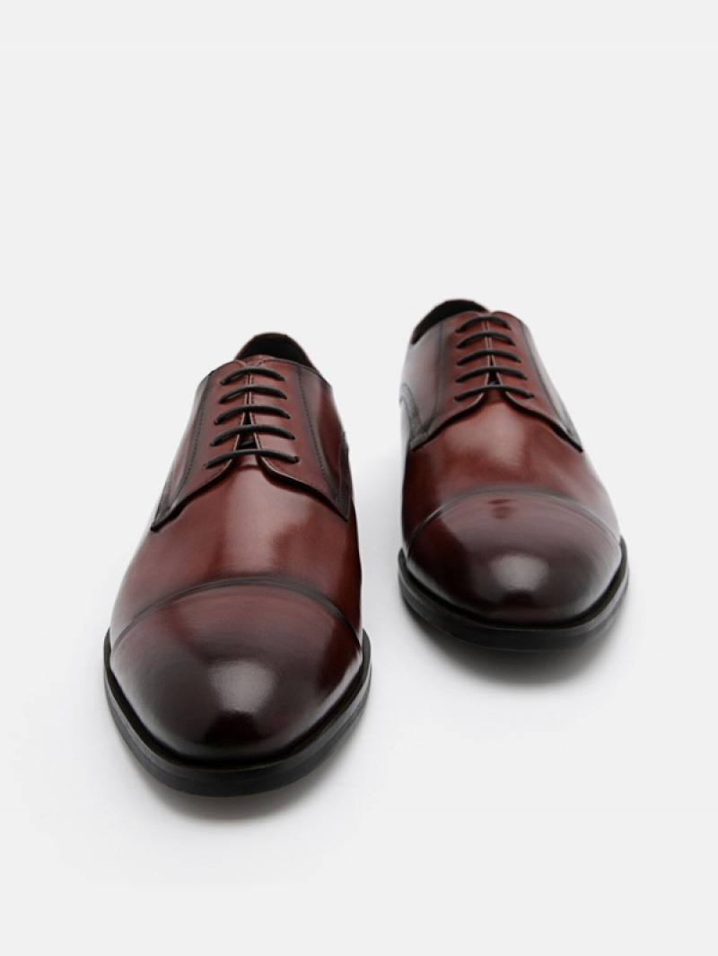 Brown Men's Pedro Leather Cap Toe Derby Shoes | URETSN-742