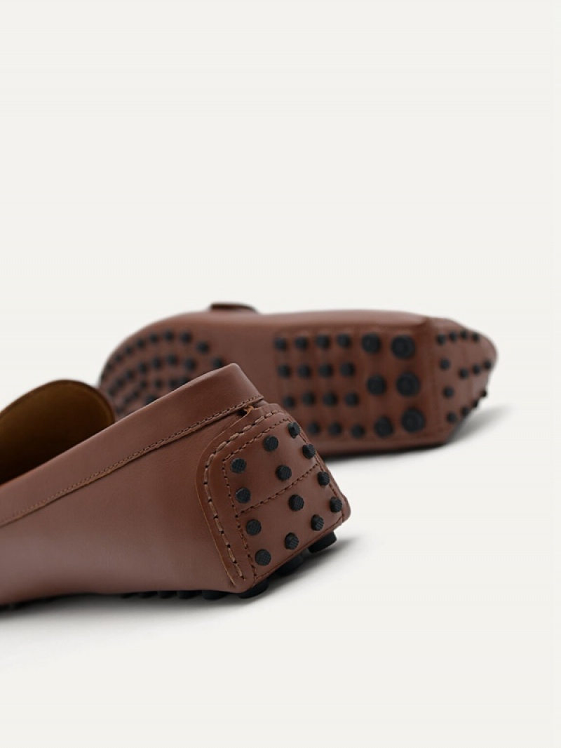 Brown Men's Pedro Leather Driving with Adjustable Strap Moccasins | XAITUR-568