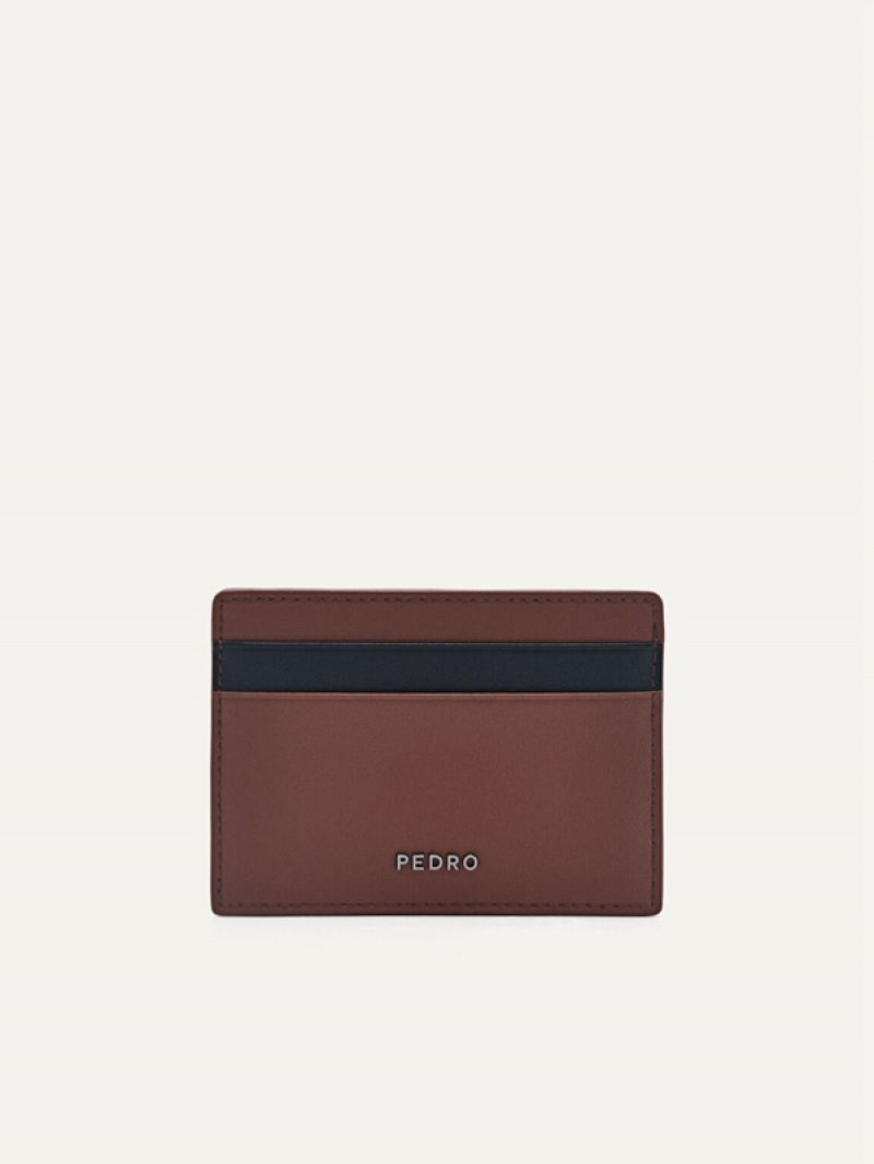 Brown Men\'s Pedro Leather Flat Card Holder | YANBRO-167