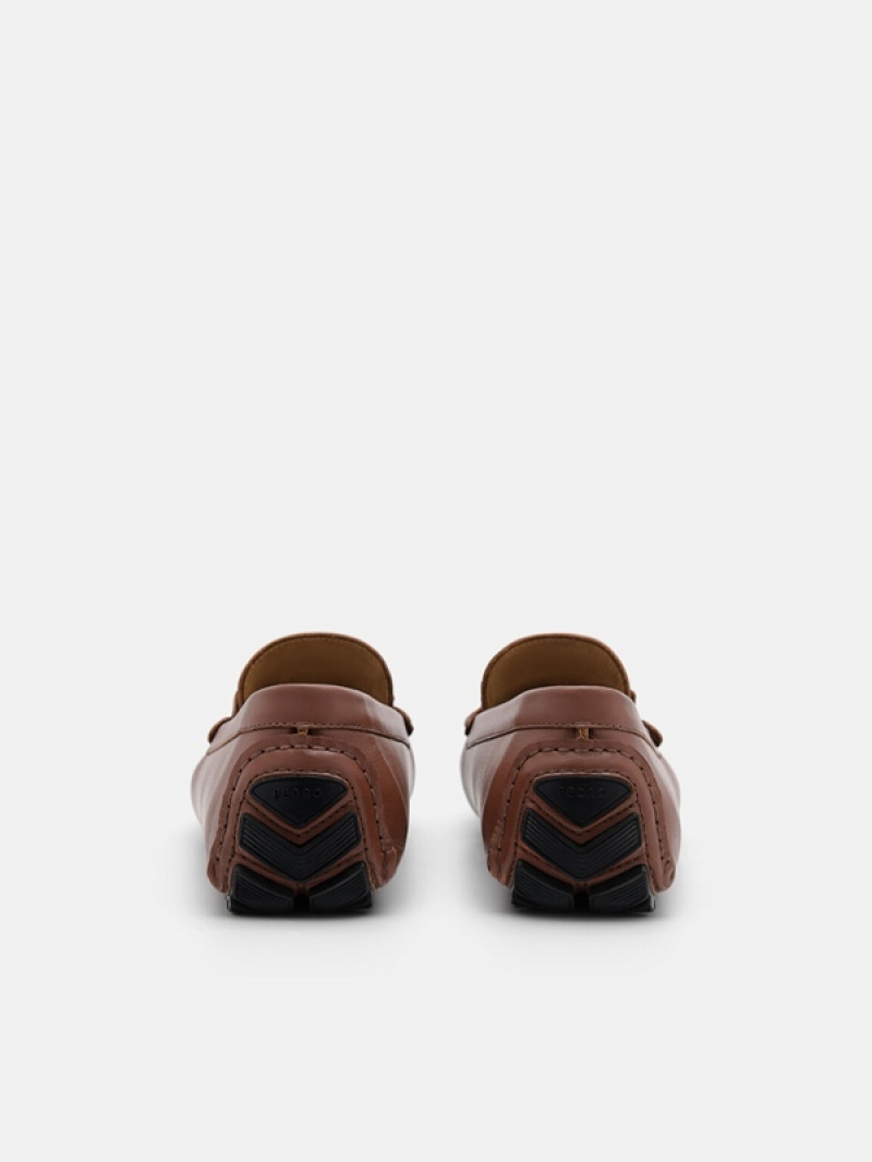 Brown Men's Pedro Leather Horsebit Moccasins | PXZOKA-461