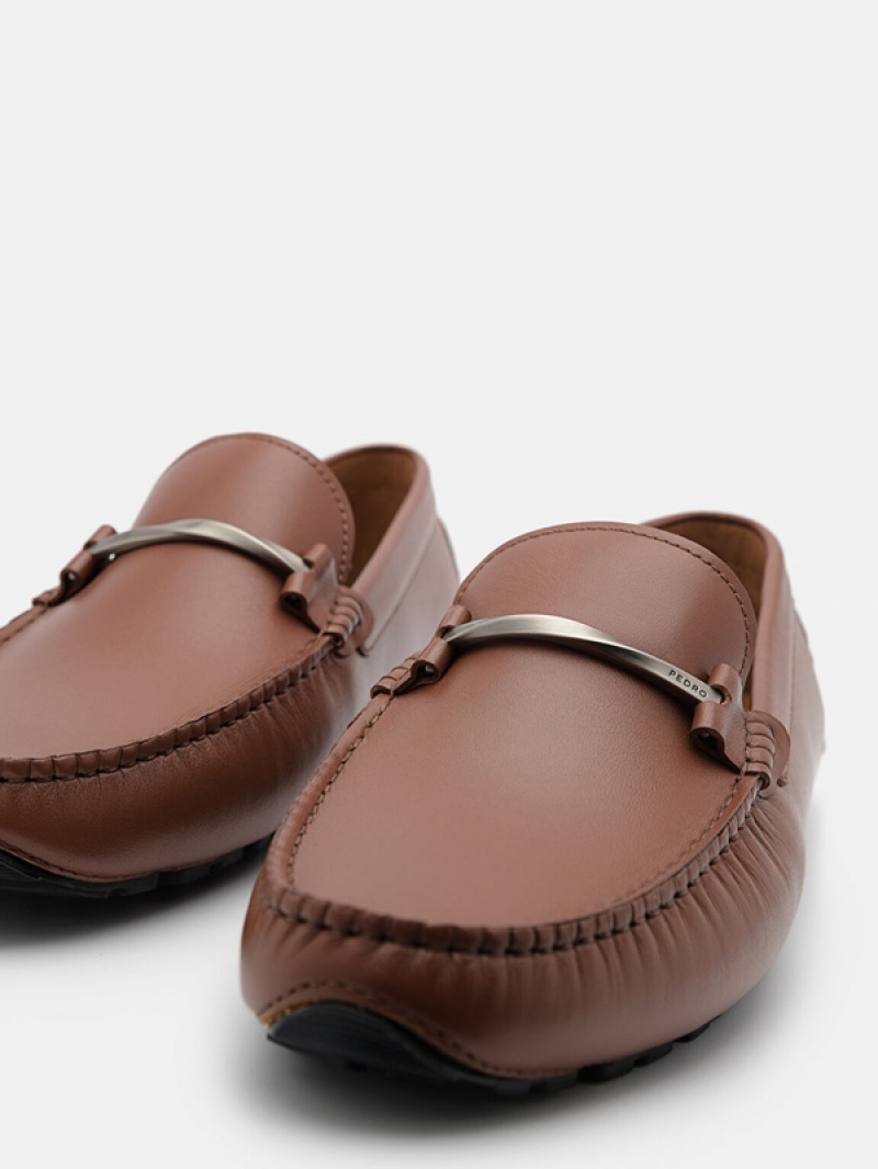 Brown Men's Pedro Leather Horsebit Moccasins | PXZOKA-461