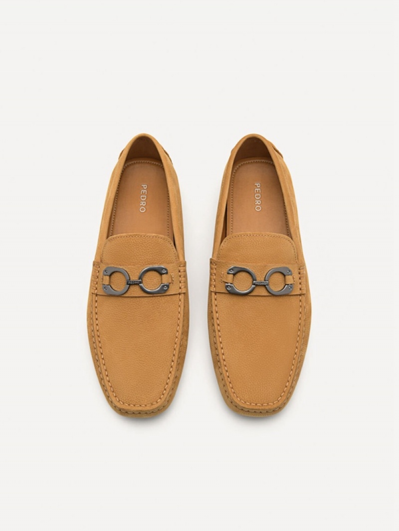 Brown Men's Pedro Leather Horsebit Moccasins | YDCFWL-381