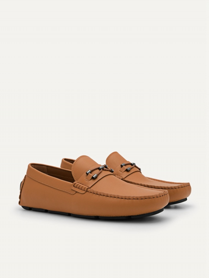 Brown Men's Pedro Leather Horsebit Moccasins | WEYZXG-863