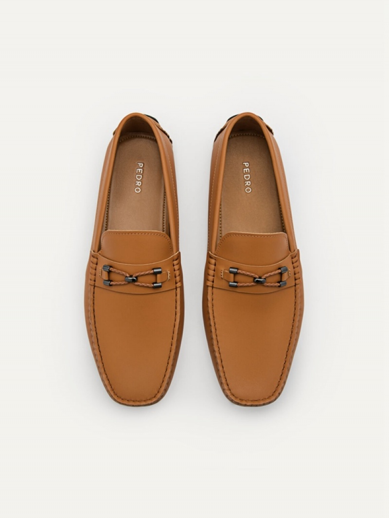 Brown Men's Pedro Leather Horsebit Moccasins | WEYZXG-863