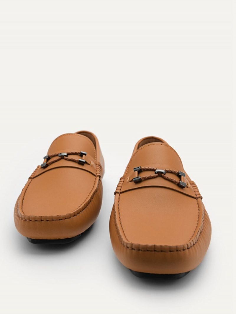 Brown Men's Pedro Leather Horsebit Moccasins | WEYZXG-863