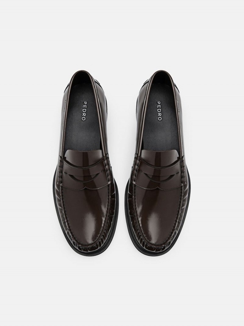 Brown Men's Pedro Leather Penny Loafers | FZWTEG-728