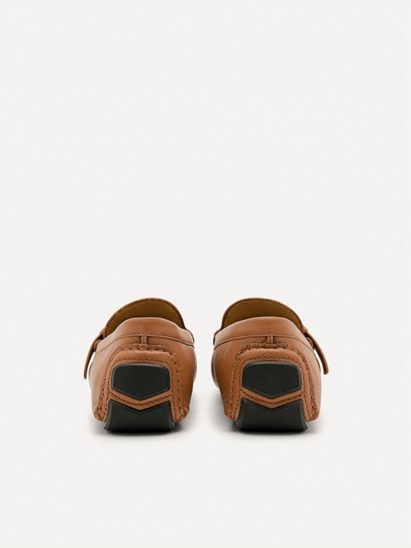 Brown Men's Pedro Leather Strap Moccasins | QWYZGR-057