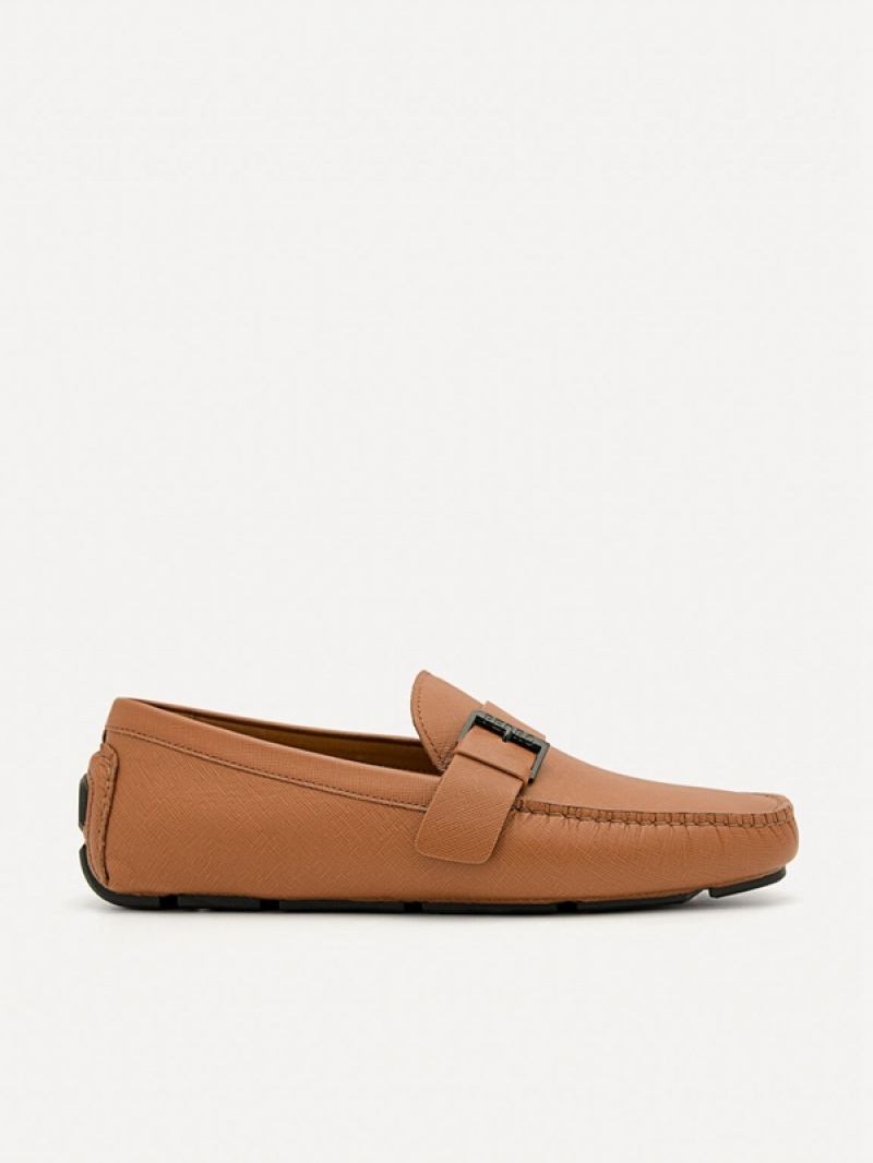 Brown Men\'s Pedro Leather Strap Moccasins | QWYZGR-057