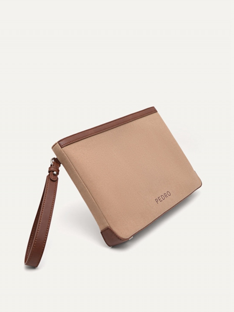 Brown Men's Pedro Monochrome Clutch Bag | SJUVFQ-318