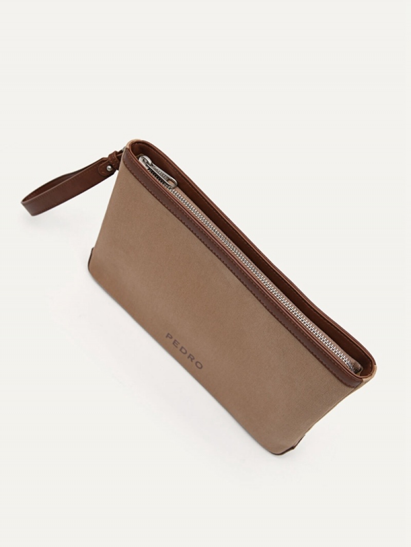 Brown Men's Pedro Monochrome Clutch Bag | SJUVFQ-318