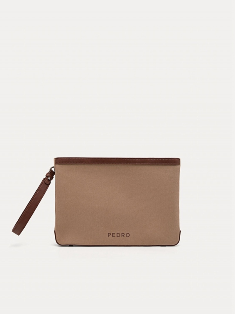 Brown Men\'s Pedro Monochrome Clutch Bag | SJUVFQ-318