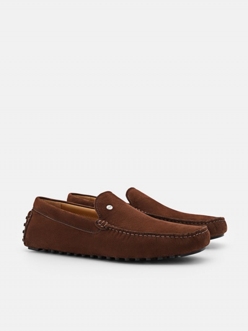 Brown Men's Pedro Nubuck Moccasins | UXZGQO-053