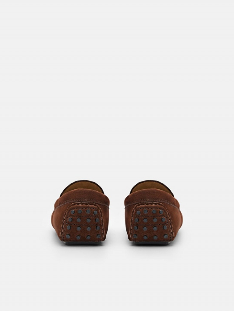 Brown Men's Pedro Nubuck Moccasins | UXZGQO-053