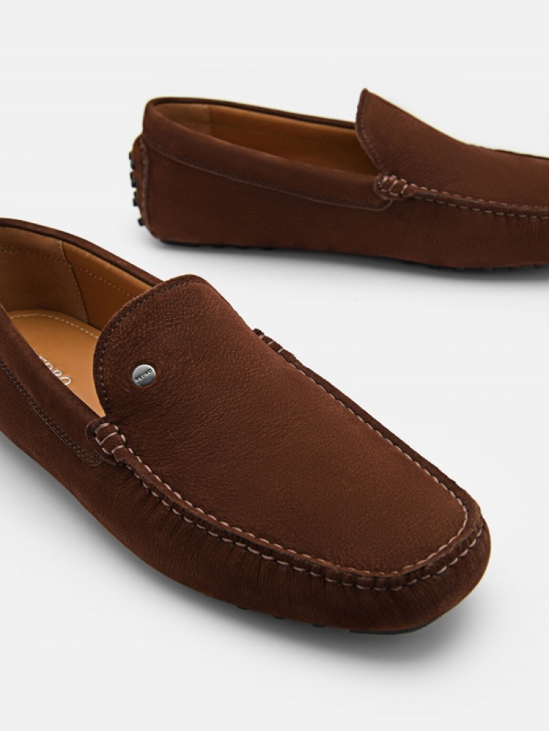 Brown Men's Pedro Nubuck Moccasins | UXZGQO-053