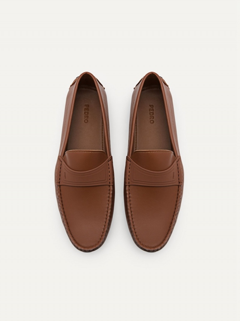 Brown Men's Pedro Pascal Leather Moccasins | PGQAUZ-486