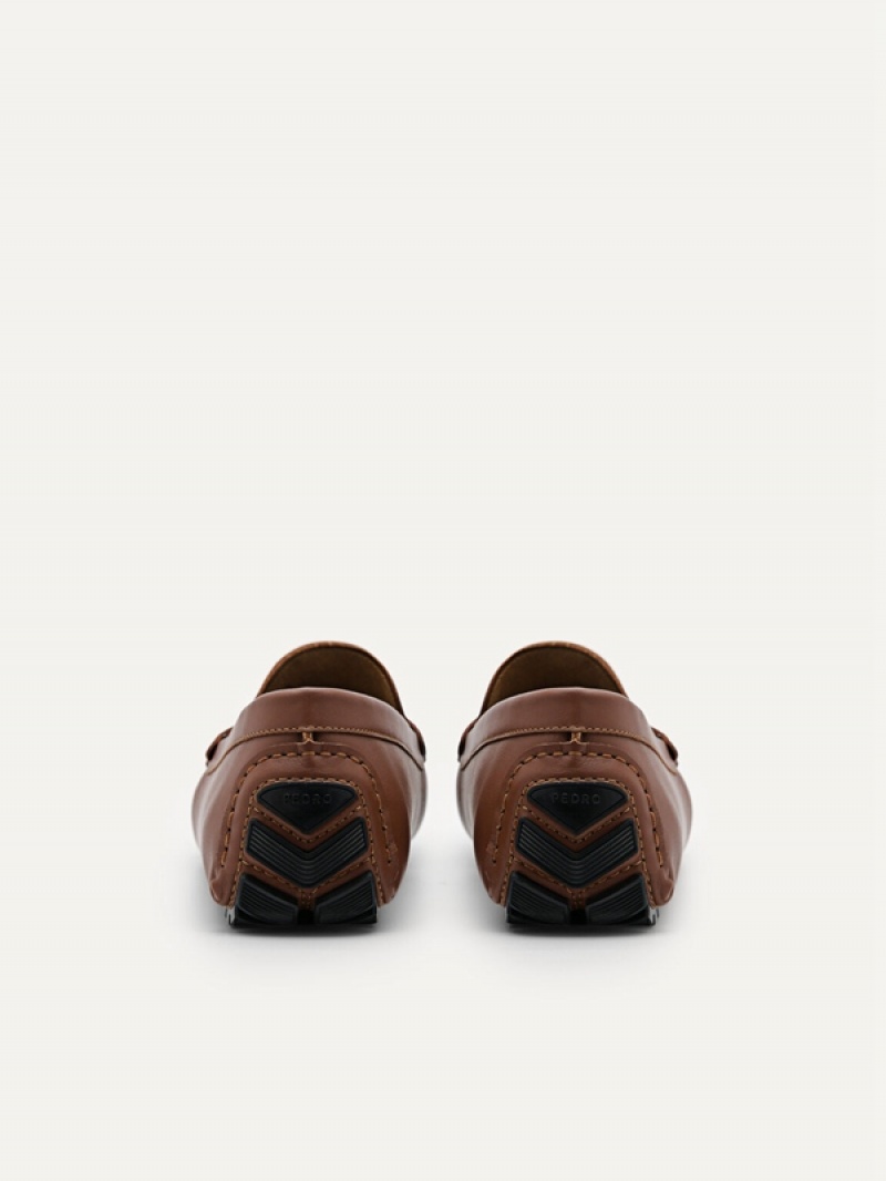 Brown Men's Pedro Pascal Leather Moccasins | PGQAUZ-486