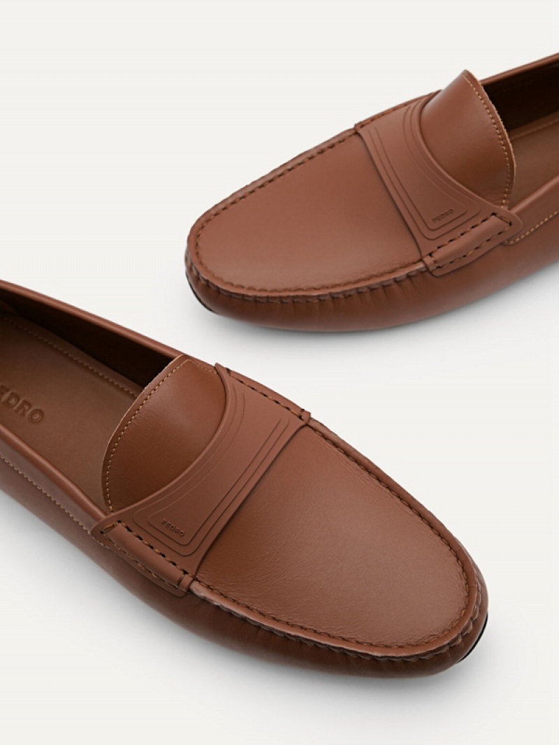 Brown Men's Pedro Pascal Leather Moccasins | PGQAUZ-486