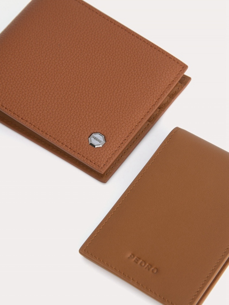 Brown Men's Pedro Textured Leather with Insert Bifold Wallet | CJZNQT-538