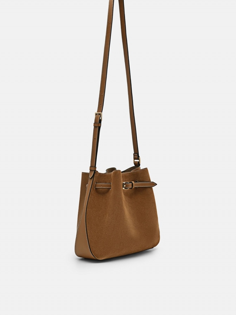 Brown Women's Pedro Helix Leather Bucket Bags | CSIPWM-680