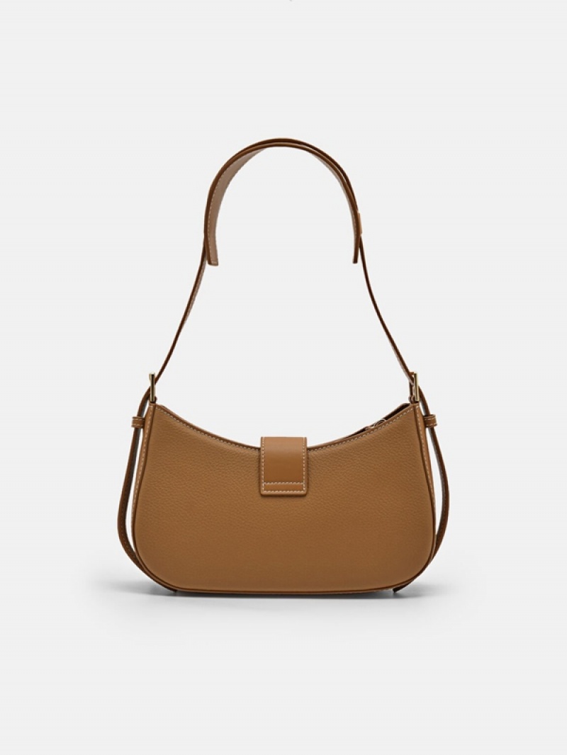 Brown Women's Pedro Helix Leather Shoulder Bags | YTSEDQ-903