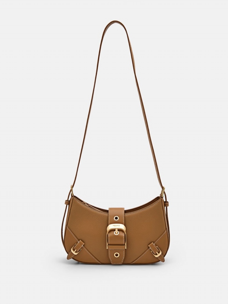 Brown Women's Pedro Helix Leather Shoulder Bags | YTSEDQ-903