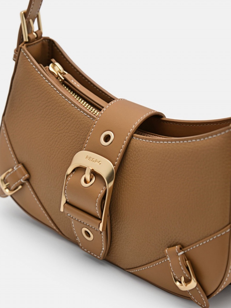 Brown Women's Pedro Helix Leather Shoulder Bags | YTSEDQ-903