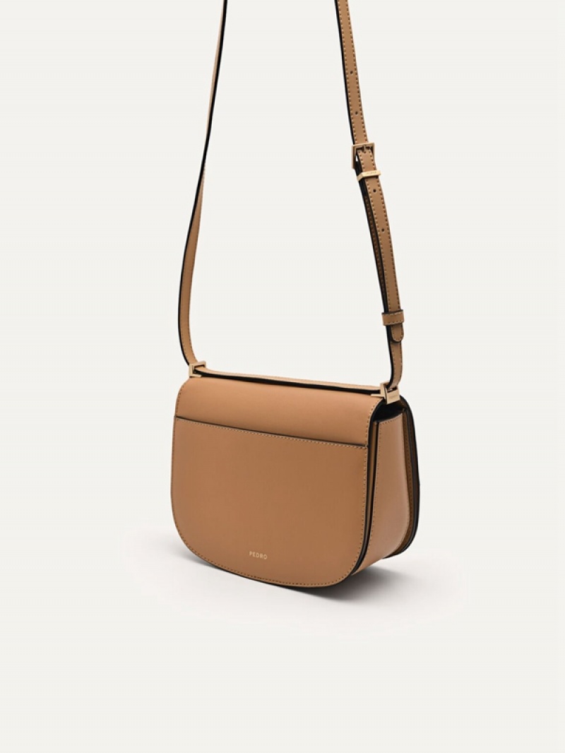 Brown Women's Pedro Icon Leather Shoulder Bags | SWQXAT-156