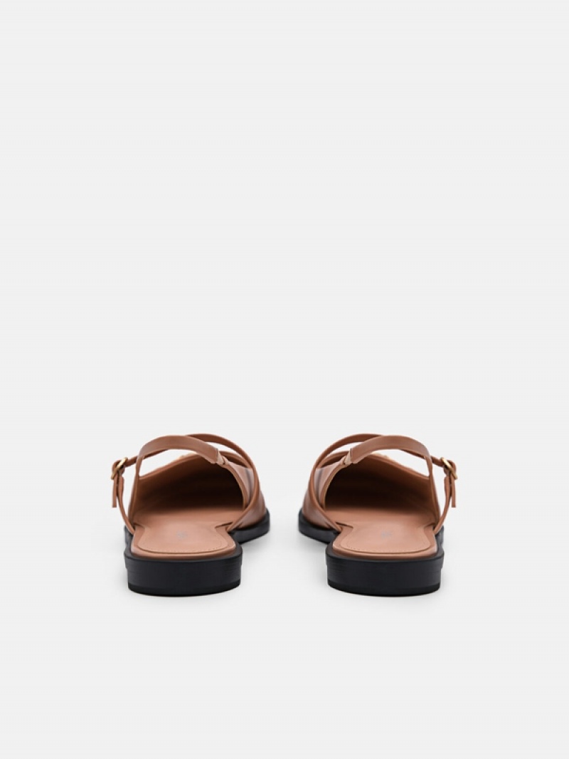 Brown Women's Pedro Jean Leather Slingback Sandals | SUNAPO-708