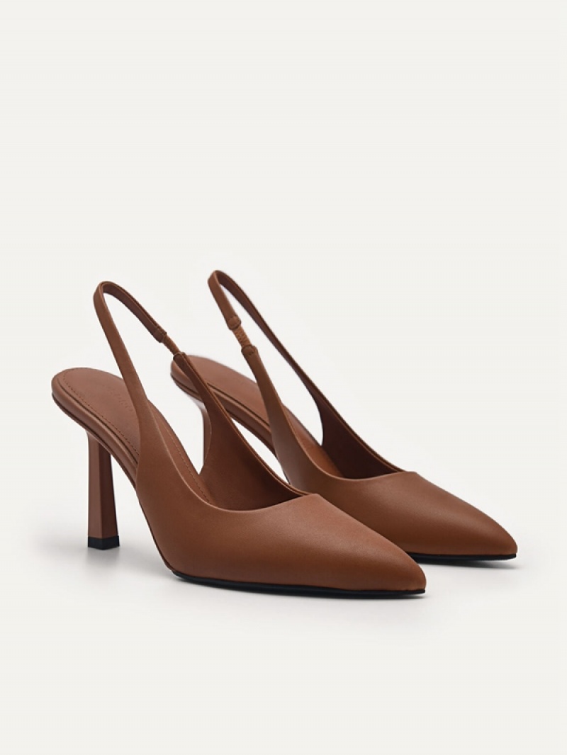 Brown Women's Pedro Studio Liza Leather Slingback Pumps | UOMYCS-263