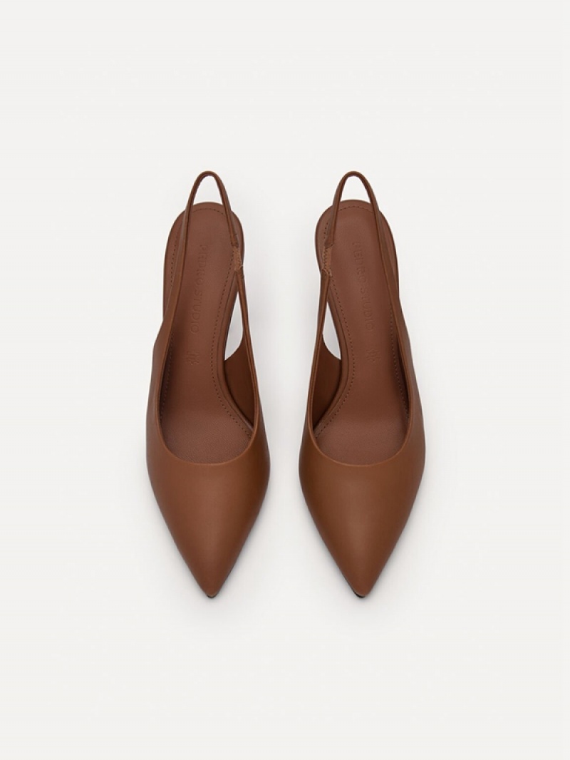 Brown Women's Pedro Studio Liza Leather Slingback Pumps | UOMYCS-263