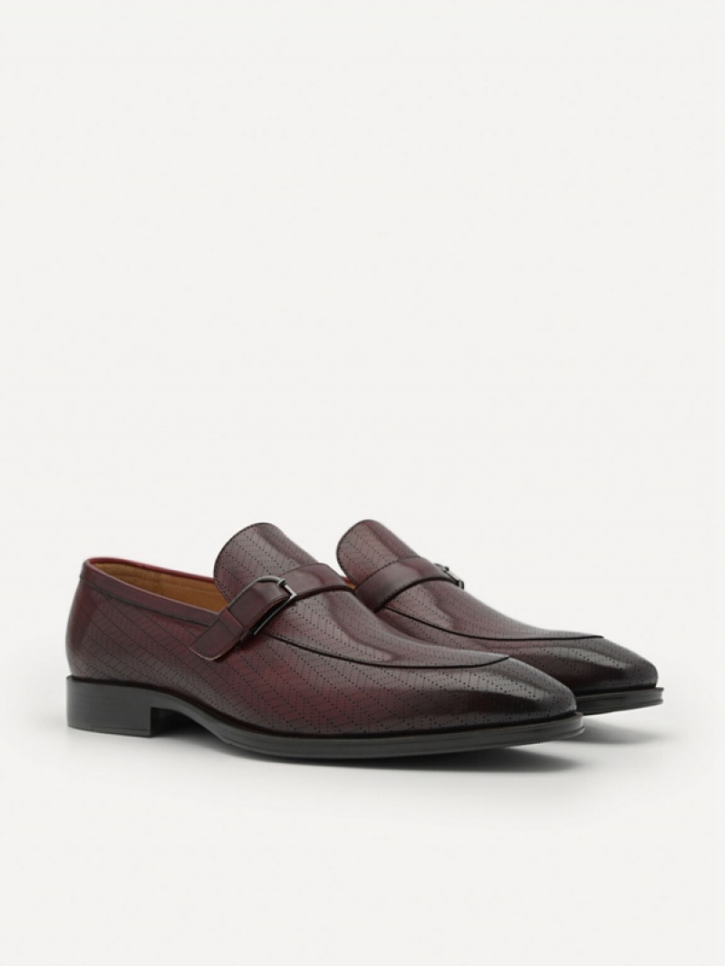 Burgundy Men's Pedro Leather Buckle Loafers | QLHZYG-745