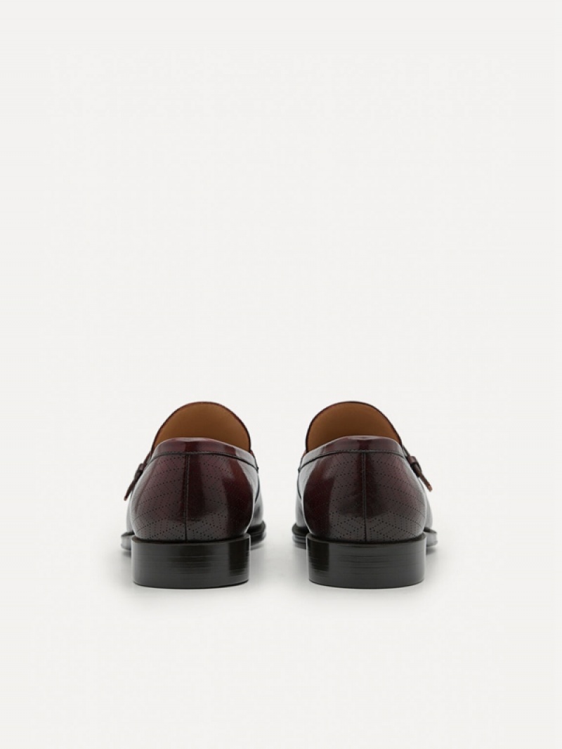 Burgundy Men's Pedro Leather Buckle Loafers | QLHZYG-745