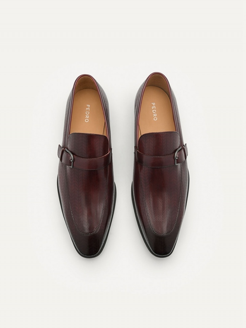 Burgundy Men's Pedro Leather Buckle Loafers | QLHZYG-745