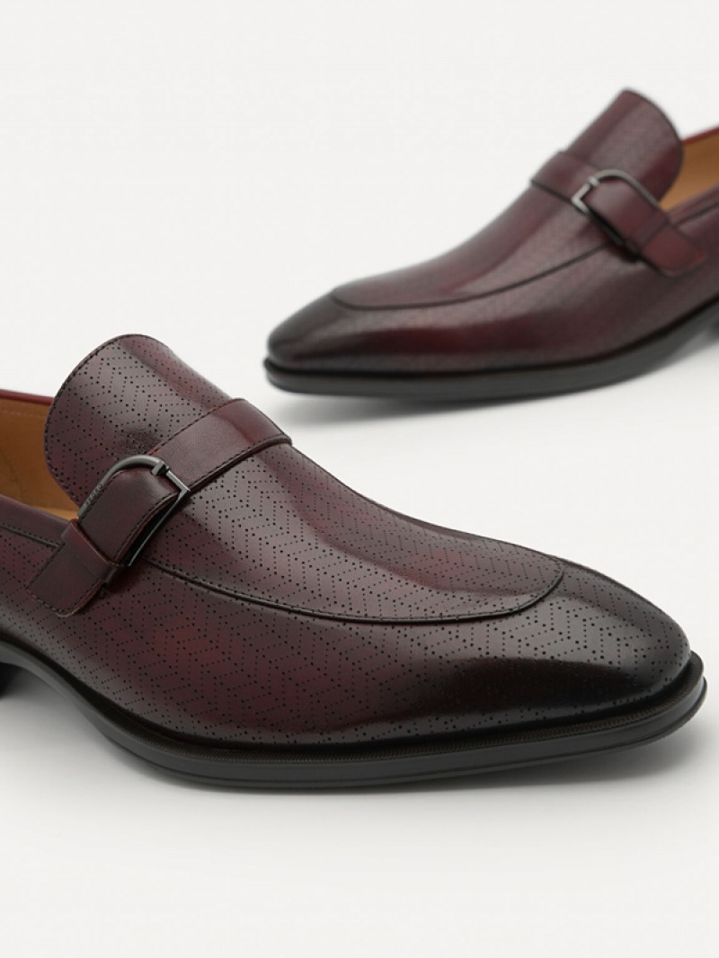 Burgundy Men's Pedro Leather Buckle Loafers | QLHZYG-745