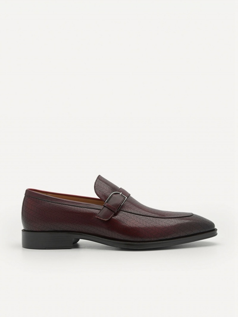 Burgundy Men\'s Pedro Leather Buckle Loafers | QLHZYG-745