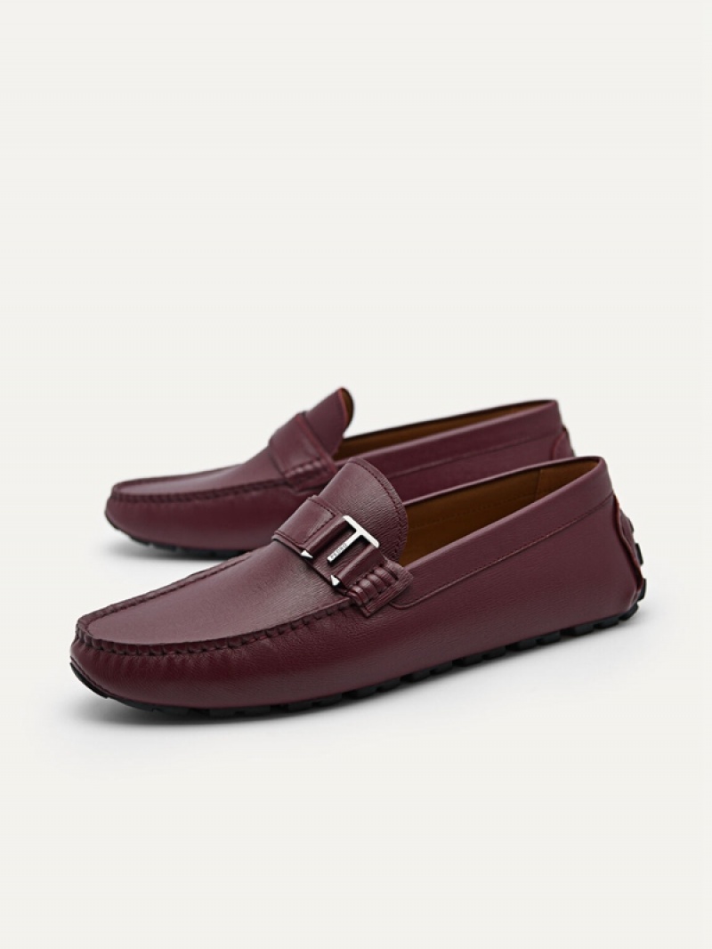 Burgundy Men's Pedro Leather Driving Moccasins | QRFXME-531