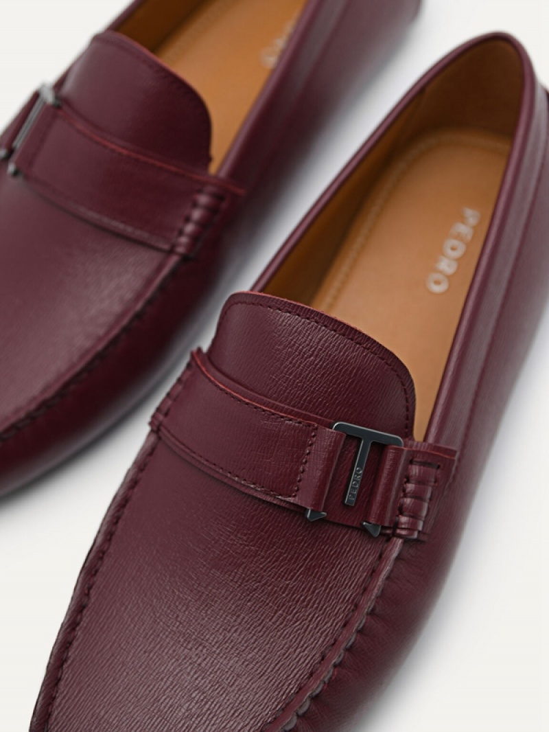 Burgundy Men's Pedro Leather Driving Moccasins | QRFXME-531